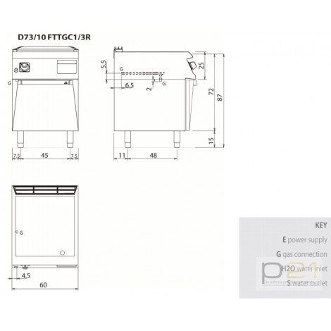 Płyta grillowa gazowa, chromowana, 1/3 ryflowana, 2/3 gładka, na podstawie, 9 kW, Diamante 700, D73/10FTTGC1/3R, Olis