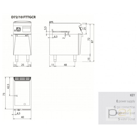 Płyta grillowa gazowa, chromowana, ryflowana, na podstawie, 6 kW, Diamante 700, D72/10FTTGCR, Olis