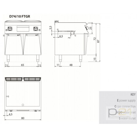 Płyta grillowa gazowa, ryflowana, na podstawie, 12 kW, Diamante 700, D74/10FTGR, Olis