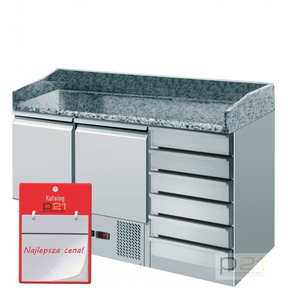 Stół chłodniczy do pizzy 2-drzwiowy z szyfladami, agregat na dole, Amitek AK903PD