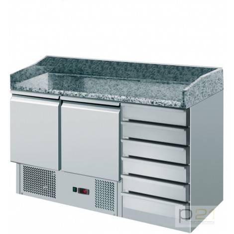 Stół chłodniczy do pizzy 2-drzwiowy z szyfladami, agregat na dole, Amitek AK903PD
