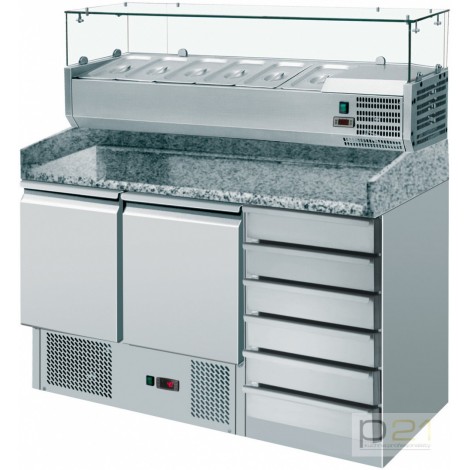 Stół chłodniczy do pizzy 2-drzwiowy z szyfladami, agregat na dole, Amitek AK903PD