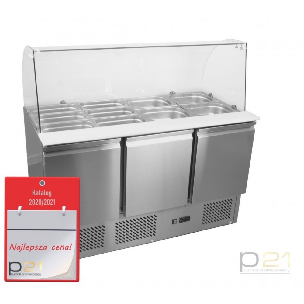 Stół chłodniczy sałatkowy 3-drzwiowy z szybą