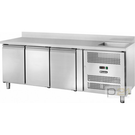 Stół chłodniczy trzydrzwiowy ze zlewem z rantem, 417l, GN1/1, Amitek AK3202TNL