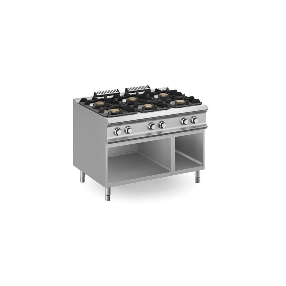 Kuchnia gazowa z nowymi palnikami FLEX BURNERS o mocy 7 kW i 11 kW, na podstawie z trzech stron zamkniętej - kod FB912AXXL