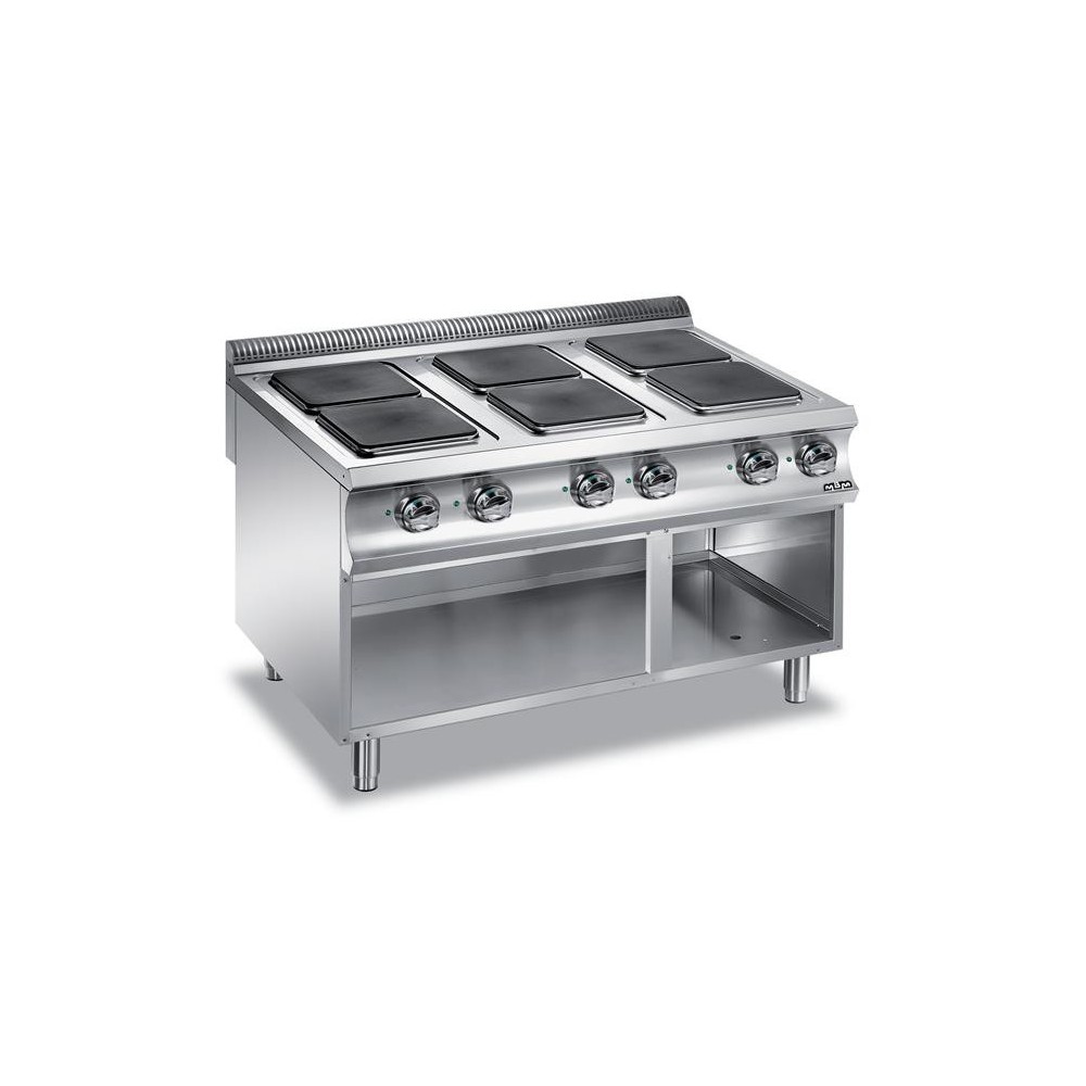 Kuchnia elektryczna na podstawie z 3 stron zamkniętej 4 - płytowa z kwadratowymi płytam